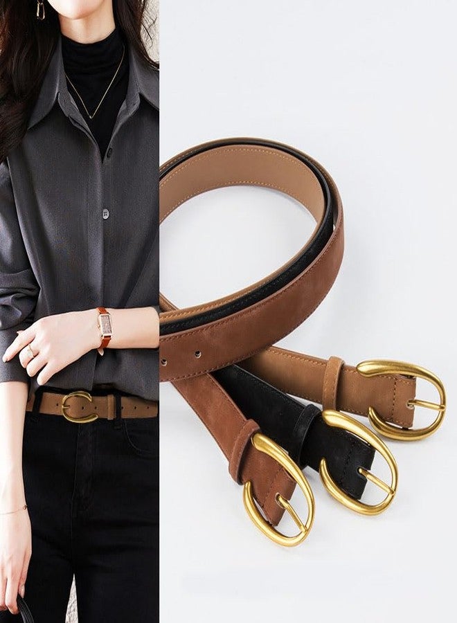 Yuangu Women Leather Belt for Jeans Pants Dresses Fashion Designer Belt Suede Belt with Gold Buckle (Black, 105CM/Fit Waist Size 24-33 Inches) - Image 2